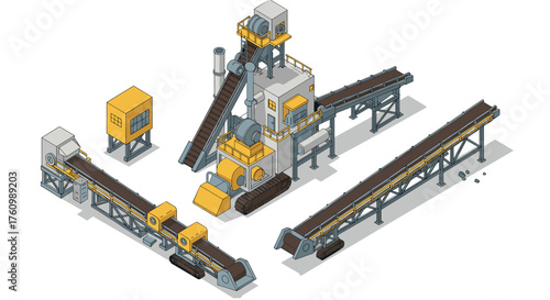 Isometric industrial conveyor system in factory setting