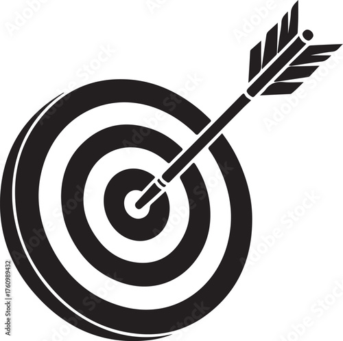 Arrow successfully hits center of target symbolizing achievement and precision in goals
