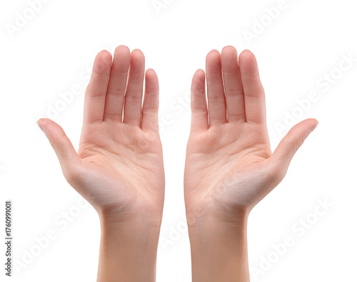 Two hands, palms up, raised in the air against a black background