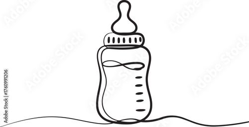 Continuous line drawing baby bottle milk single stroke contour doodle
