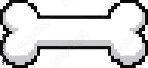 Simple cartoon dog bone shape with gray shadow and black outline, classic pixel art vector illustration