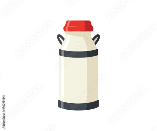Vintage Milk Can Illustration with Red Lid on White Background