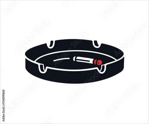 Vector illustration of an ashtray with a cigarette butt inside