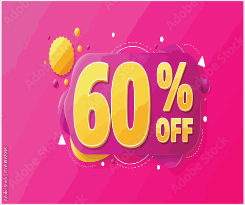 Sixty percent off promotion banner design on bright pink background