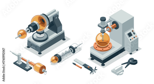Laboratory equipment in isometric style with scientific instruments and devices