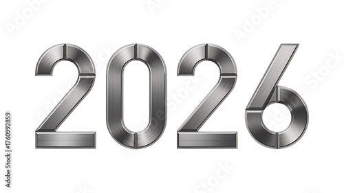 2026 Year Number in Brushed Steel or Metal Texture