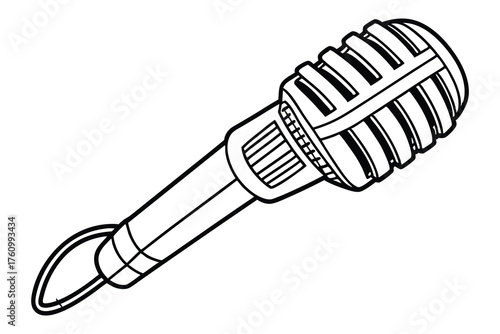 Handheld Microphone Line Art Illustration – Audio Recording Mic Outline Drawing on White Background