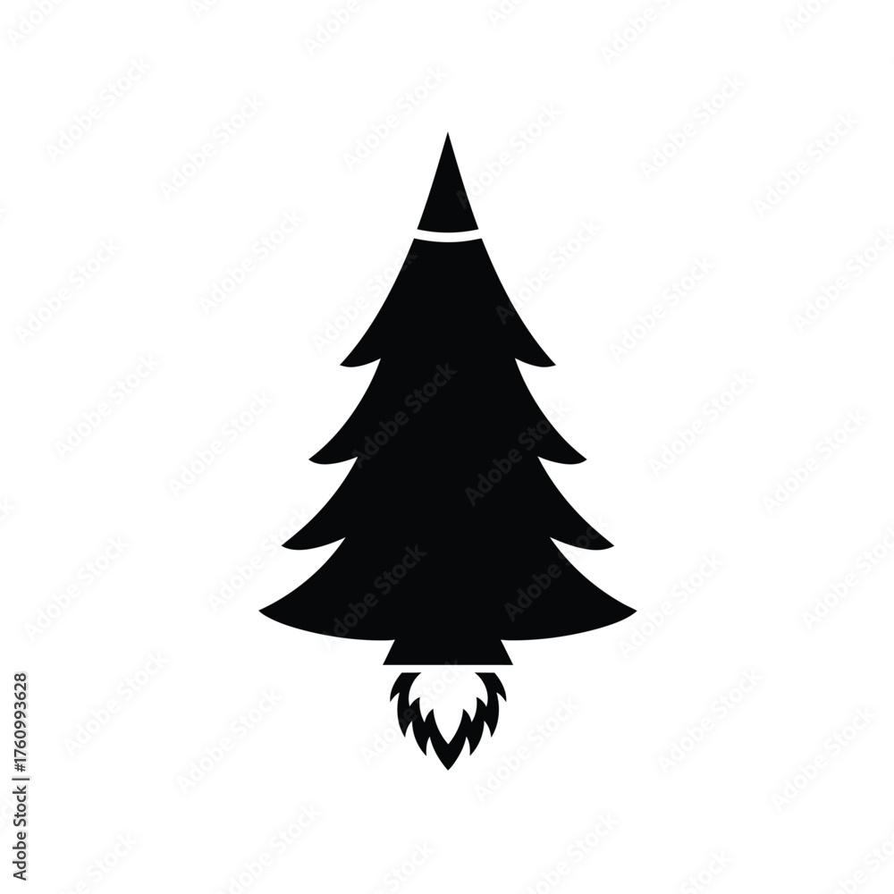 Fototapeta premium Black silhouette of a Christmas tree with rocket exhaust