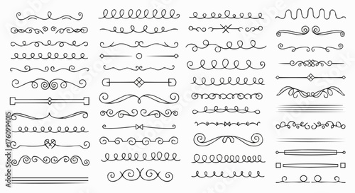 Collection of Hand Drawn Decorative Dividers and Borders for Design Elements.