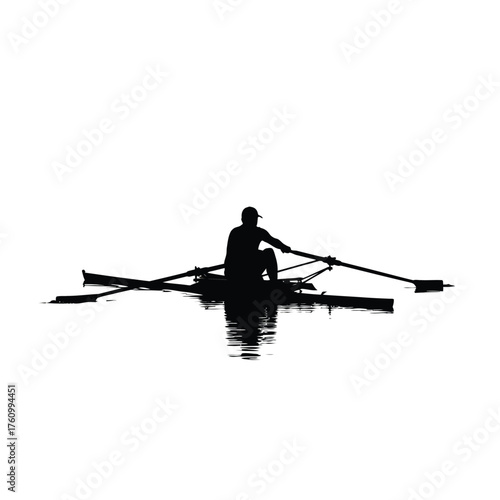 Silhouette of rower on water rowing sculling reflection sport athlete boat oar exercise outdoors lake river competition training