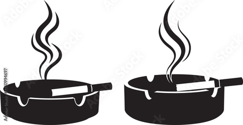 Two ashtrays with smoking cigarettes silhouette