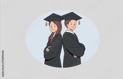 Graduation Success – Male and Female Students in Cap and Gown Illustration