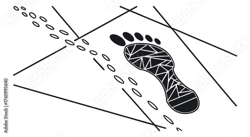 Abstract footprint and geometric lines on white paw print