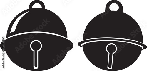 Two black silhouette christmas jingle bells with clappers silhouette