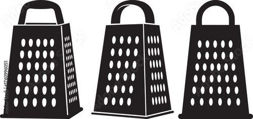 Three black kitchen graters in a row silhouette
