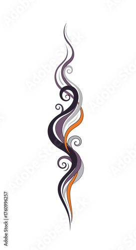 Elegant Swirling Design with Purple, Orange, and Gray Accents.