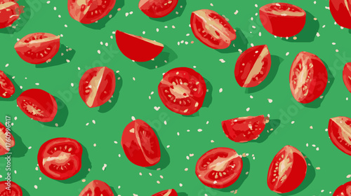 Vibrant seamless pattern of ripe red tomatoes and green background symbolizing summer freshness and healthy organic lifestyle.