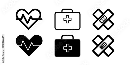 Healthcare glyph icon set. Linear icon collection. Editable stroke. Vector illustration. Hospital and medical care thin line icon set. Medical icons set: medicine, healthcare, and emergency symbols