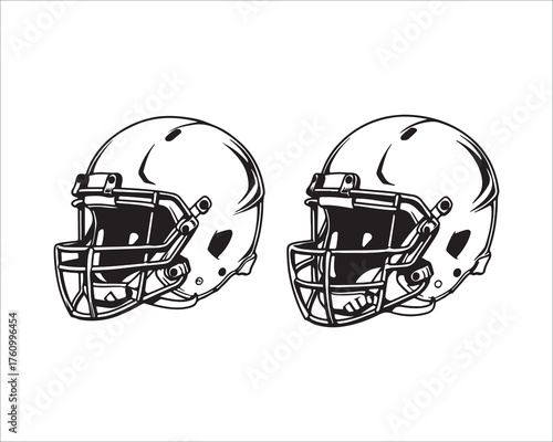 American Football Helmets Illustration in Black and White for Sports Design