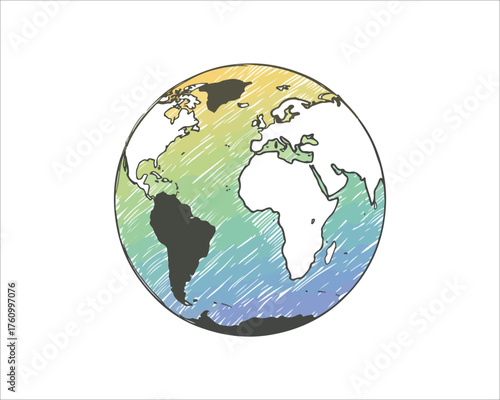 Colorful Sketch of the Earth Globe on a White Background Illustration