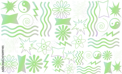 Pastel pattern of science and atomic symbols in green and purple