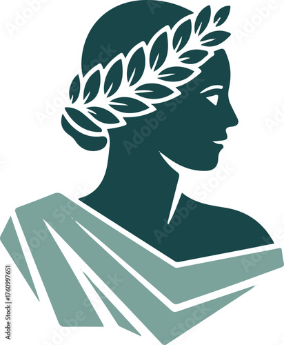 Ancient woman illustration portrait. Laureate greek statue