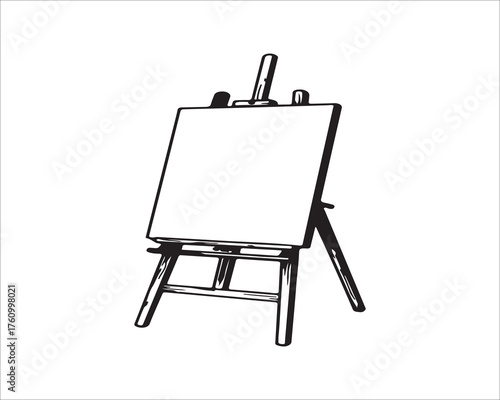 Illustration of a simple easel for artwork with blank canvas