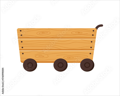 Illustration of a wooden wagon cart with wheels on white background