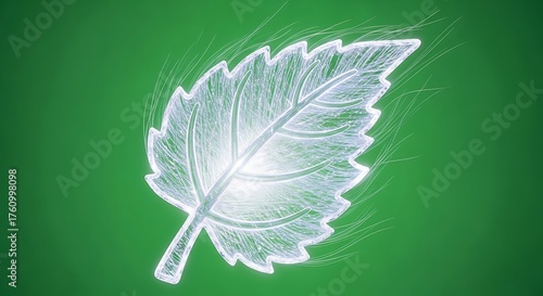 Glowing Neon Leaf on Green Background Bright Artistic Nature Illustration