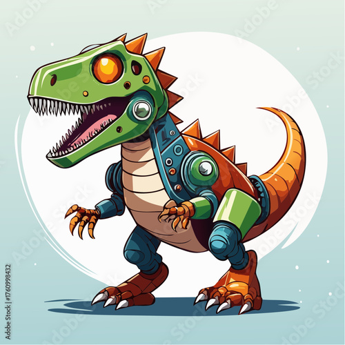 cute green trex robot holding a gift illustration