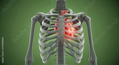 Human Skeleton with Ribs and Chest Pain Illustration