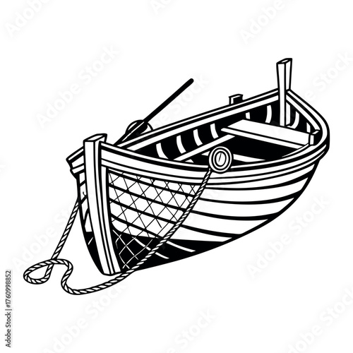 Rowboat with Oars and Rope Illustration watercraft