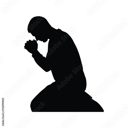 Silhouette of a Man Praying on His Knees prayer kneeling faith religion spirituality devotion worship hope belief meditation peace