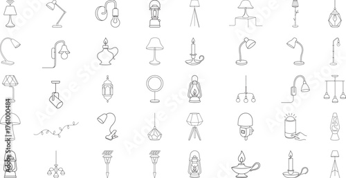 Lighting Fixtures and Lamps Line Art Collection Keywords: lamp, light, lighting, fixture, desk