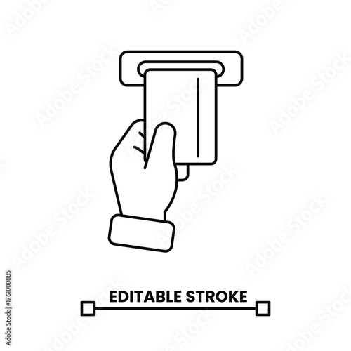 hand inserting credit card linear icon editable stroke line icon vector illustration