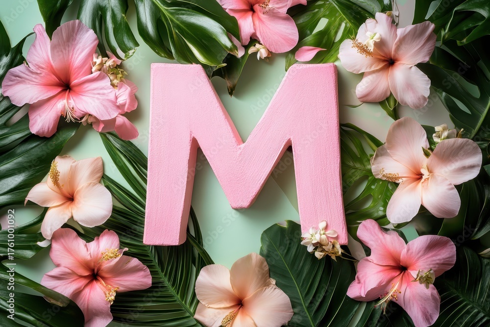 Obraz premium pink flower with tropical letter M.