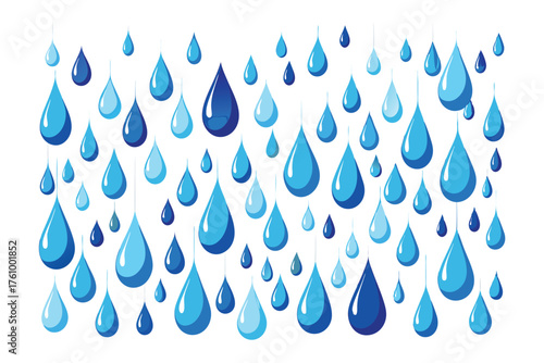Blue Water Droplets Collection – Fresh Liquid Drops Illustration on White Background