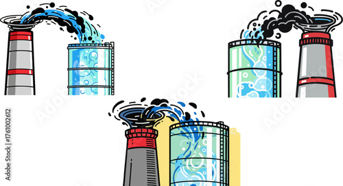 Factory emissions polluting the environment with waste