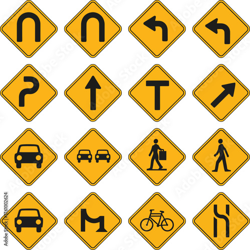 Free Download Yellow Diamond-Shaped Road Indicators for Drivers, Urban Environment, Digital Illustration Viewpoint - GFXLoad