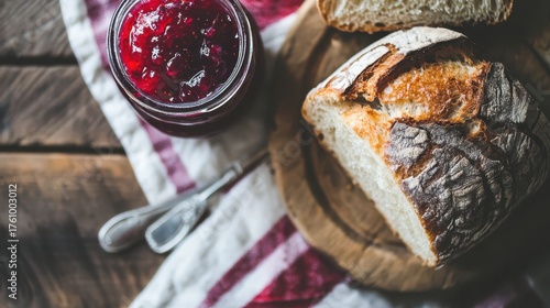 Bread and jam with butter ready for a simple breakfast