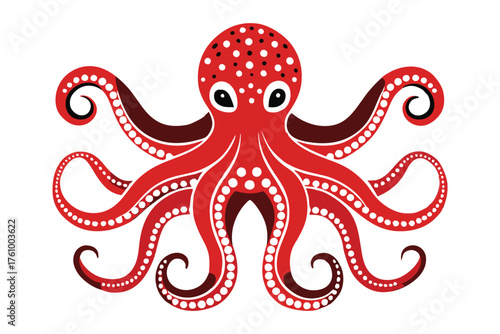 Red Octopus Vector Illustration – Marine Sea Animal Tentacle Art Design