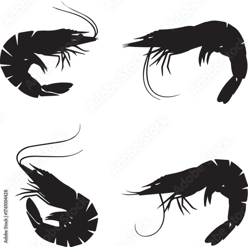 Elegant shrimp silhouettes for seafood restaurant menus and vibrant summer designs