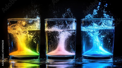 Colorful dye mixing in water demonstrating fluid dynamics vividly