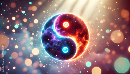 yin-yang symbol made of cosmic nebula clouds and stardust