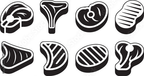 Meat Cuts Silhouette Set Vector Illustration Representing Butchery and Culinary Concept