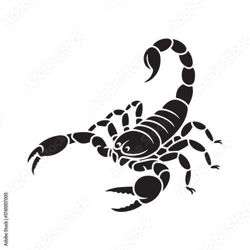 Vector art of a black silhouette of a scorpion with its tail raised