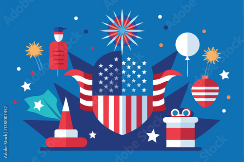 American Independence Day Vector – USA Flag and Fireworks Illustration