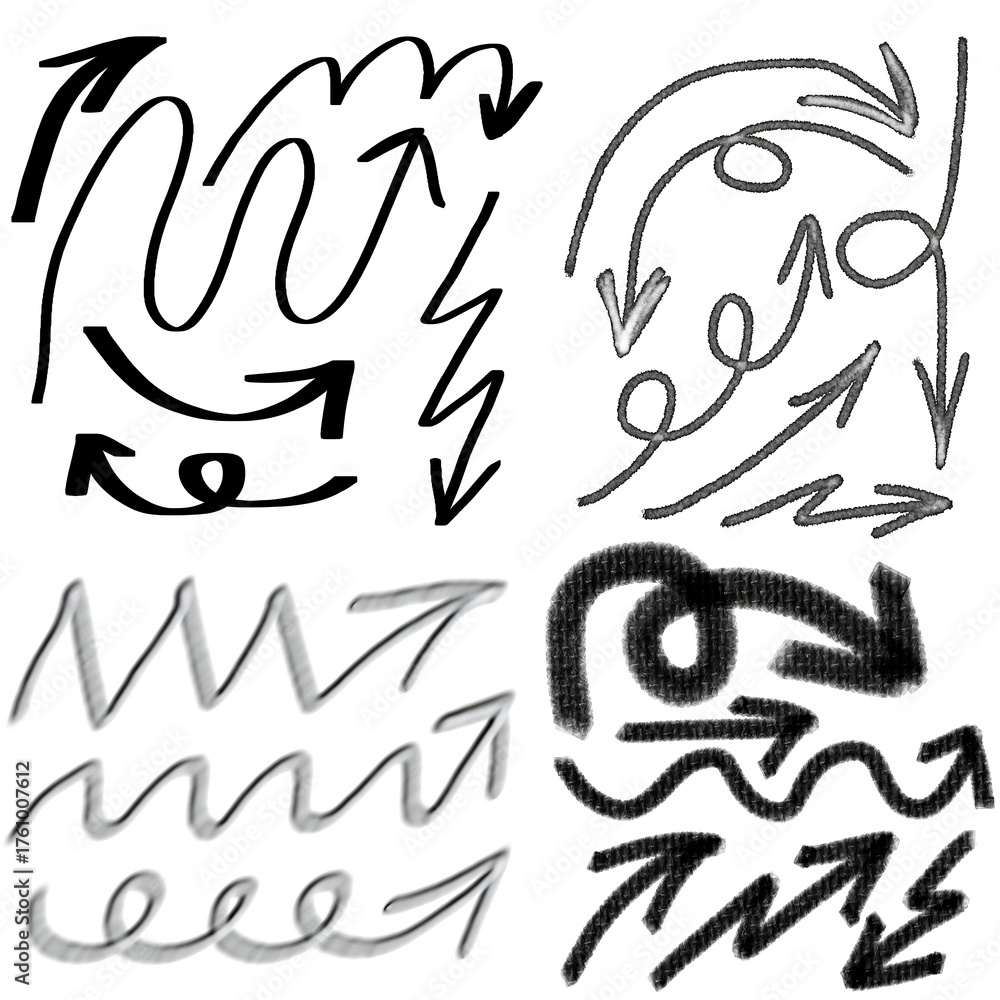 Obraz premium Abstract hand-drawn arrows in various styles and orientations 