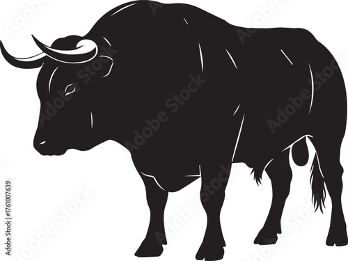 Powerful black bull silhouette conveys strength and determination icon design