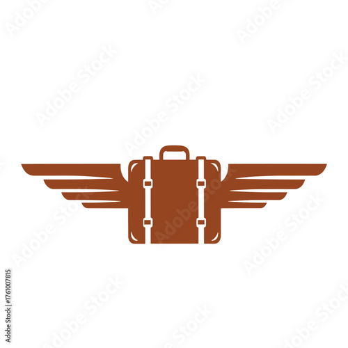 Brown suitcase with stylized wings on white background luggage travel